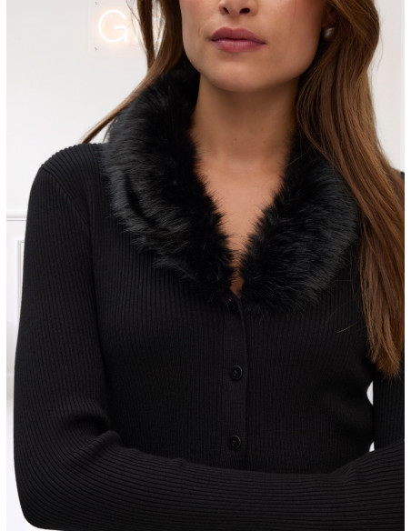 Cardigan Nero con Ecopelliccia Removibile | Vero Moda