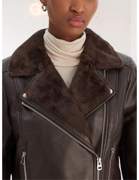 Giacca Biker Ecopelle e Pelliccia Moro | Vero Moda