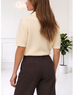 Pullover Panna con Colletto e Bottoni Gioiello - Vero Moda