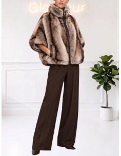 Cappa pelliccia collo alto zip in contrasto I26E-30087 AT