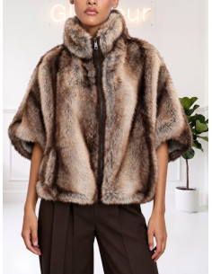 Cappa pelliccia collo alto zip in contrasto I26E-30087 AT