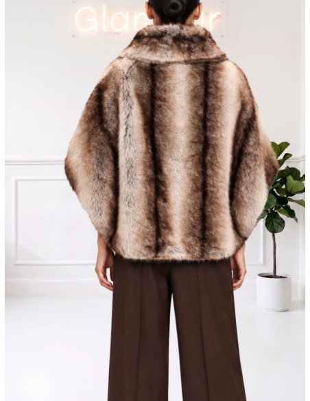 Cappa pelliccia collo alto zip in contrasto I26E-30087 AT