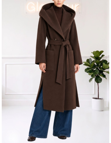 Cappotto Lungo Moro con Cappuccio e Cintura | Motel