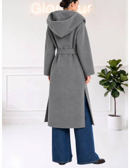 Cappotto Lungo Grigio con Cintura Donna | Motel
