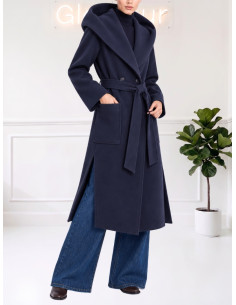 Cappotto lungo con cintura BLU 9688-2MRK