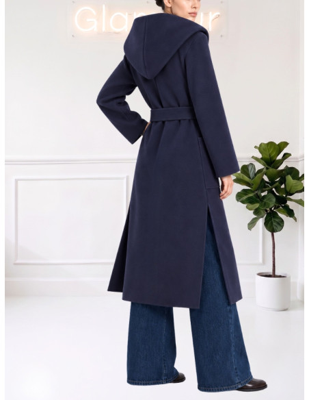 Cappotto Lungo Blu con Cintura Donna | Motel