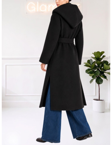 Cappotto Lungo Nero con Cintura Donna | Motel