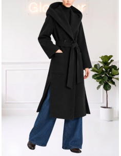 Cappotto lungo con cintura NERO 9688-2MRK