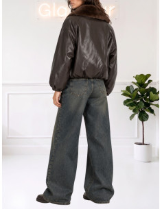 Bomber ecopelle con pelliccia MORO