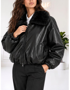 Bomber ecopelle con pelliccia NERO
