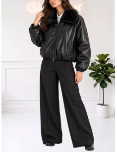 Bomber ecopelle con pelliccia NERO