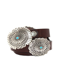 Cintura in VERA PELLE incrociato ovali borchie celesti