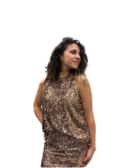 Top full paillettes spalla larga