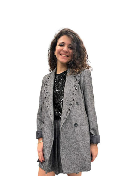 Blazer trama spigata cristalli