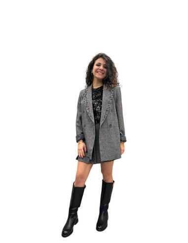 Blazer trama spigata cristalli