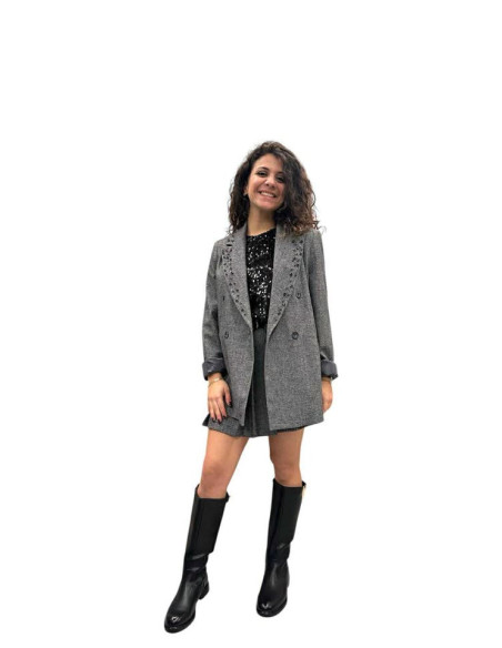 Blazer trama spigata cristalli