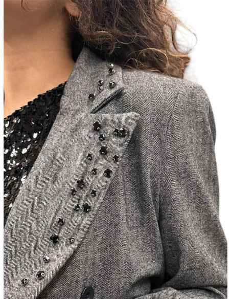 Blazer trama spigata cristalli