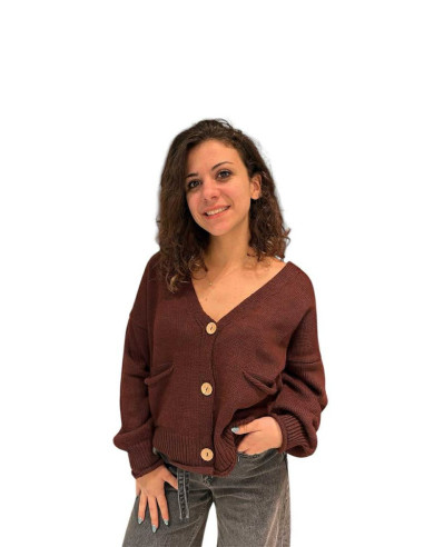 Cardigan bottone effetto legno VINO