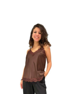 Top spallina sottile inserto pizzo