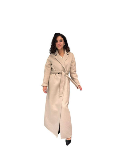 Cappotto Lungo Doppiopetto Beige in Lana | Le Streghe