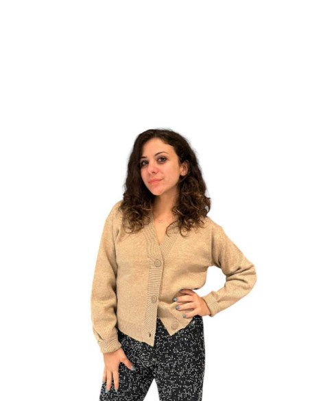 Cardigan scollo V bottoni in tinta