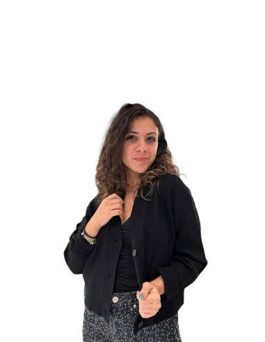 Cardigan scollo V bottoni in tinta