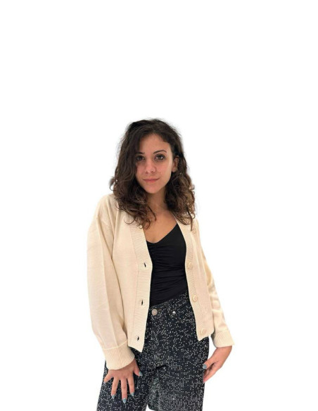 Cardigan scollo V bottoni in tinta