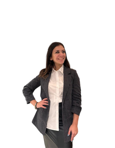 Blazer gessato polsino arricciato
