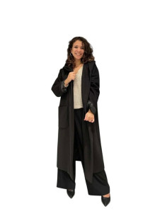 Cappotto lungo doppiopetto con cappuccio