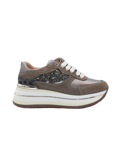 Sneakers Platform Glitter Maculato Taupe | Keys