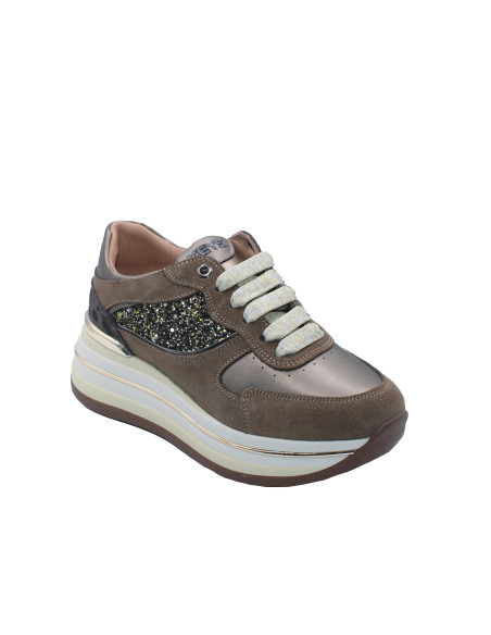 Sneakers Platform Glitter Maculato Taupe | Keys