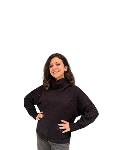 Pullover collo alto micro paillettes