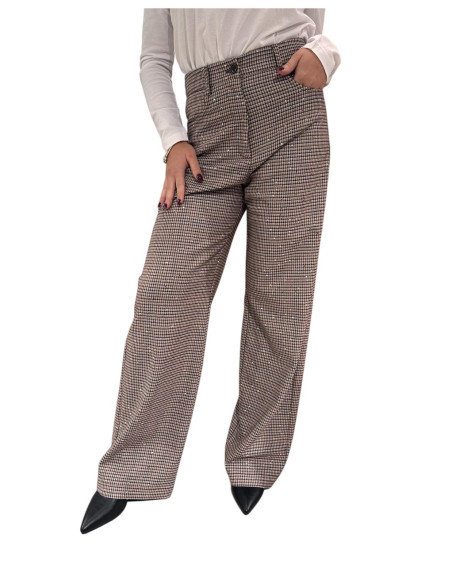 Pantalone gamaba ampia check paillette