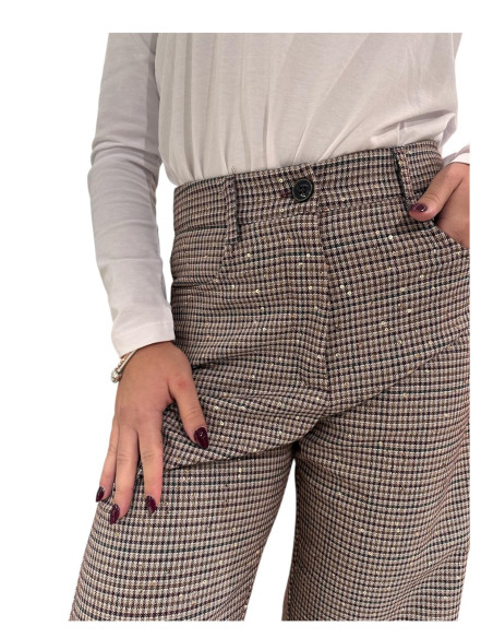 Pantalone gamaba ampia check paillette