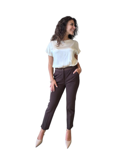 Pantalone stretto nero profilo raso donna Zahjr