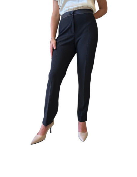 Pantalone stretto nero profilo raso donna Zahjr