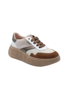 Sneakers Platform con Inserti Scamosciati Cuoio - Keys