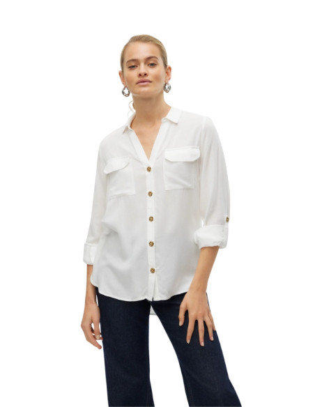 Camicia bianca donna con bottoni tartarugati Vero Moda