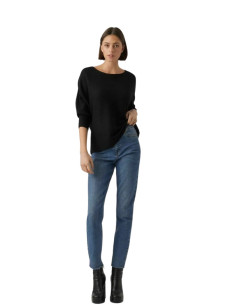 Pullover rigato scollo a barca NERO