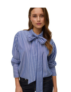 Camicia a Righe Azzurre con Fiocco al Collo | Casual Chic