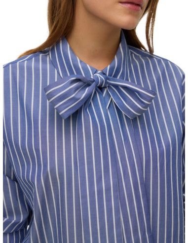 Camicia a Righe Azzurre con Fiocco al Collo | Casual Chic