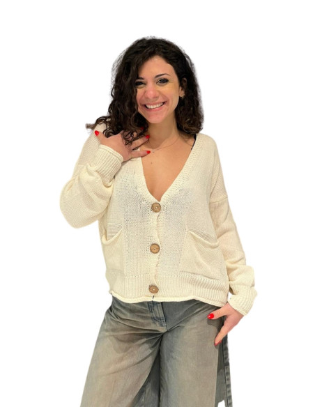 Cardigan cotone oversize latte donna Zahjr