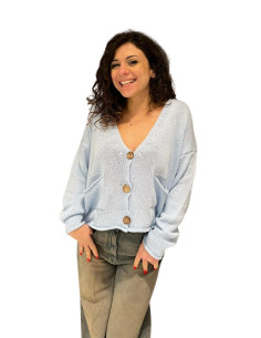 Cardigan Donna Oversize Cielo con Bottoni in Legno Zahjr