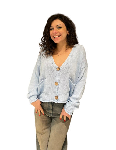 Cardigan cotone oversize celeste donna Zahjr