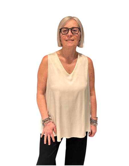Canotta Donna in Satin Scollo a V - Top Elegante Elena Mi