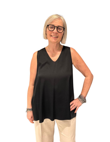 Canotta Donna in Satin Scollo a V - Top Elegante Elena Mi