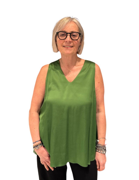 Canotta Donna in Satin Scollo a V - Top Elegante Elena Mi