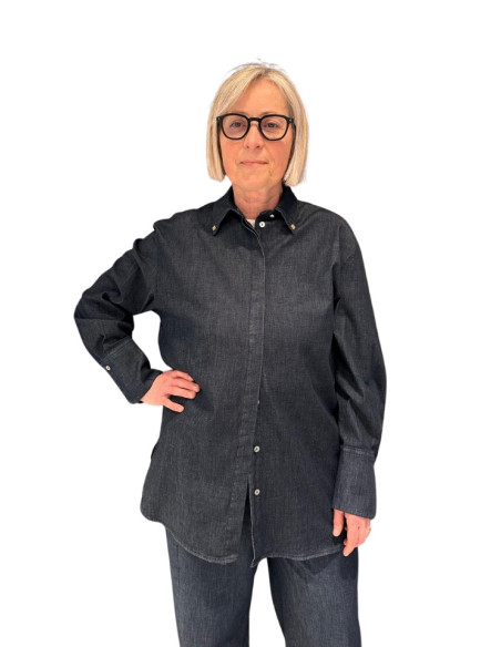 Camicia Denim Donna Scura | Jeans con Dettagli Colletto