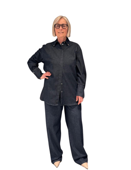 Camicia Denim Donna Scura | Jeans con Dettagli Colletto