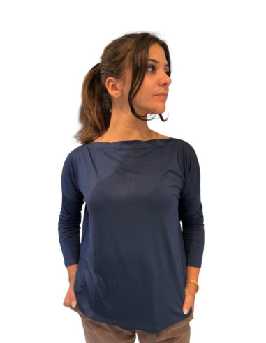 Maglia over blu donna con scollo a barca Zahjr